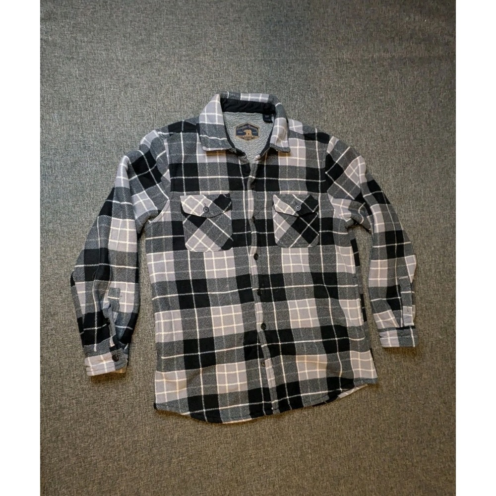 Freedom Foundry Men's Plaid Sherpa Lined Flannel Jacket Black/Gray Size Medium